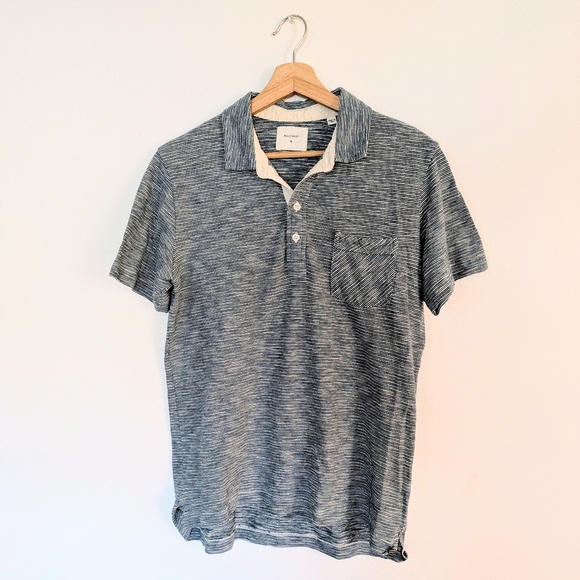 BILLY REID Men's Short Sleeve Polo Shirt SIZE MEDIUM Blue Striped - Picture 1 of 3